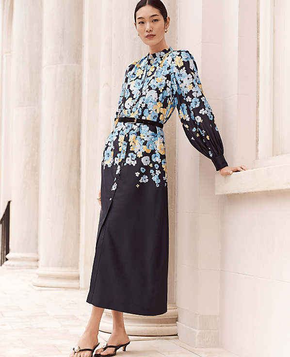 Petite Floral Satin Midi Shirtdress