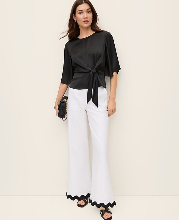Petite Satin Tie Waist Blouse
