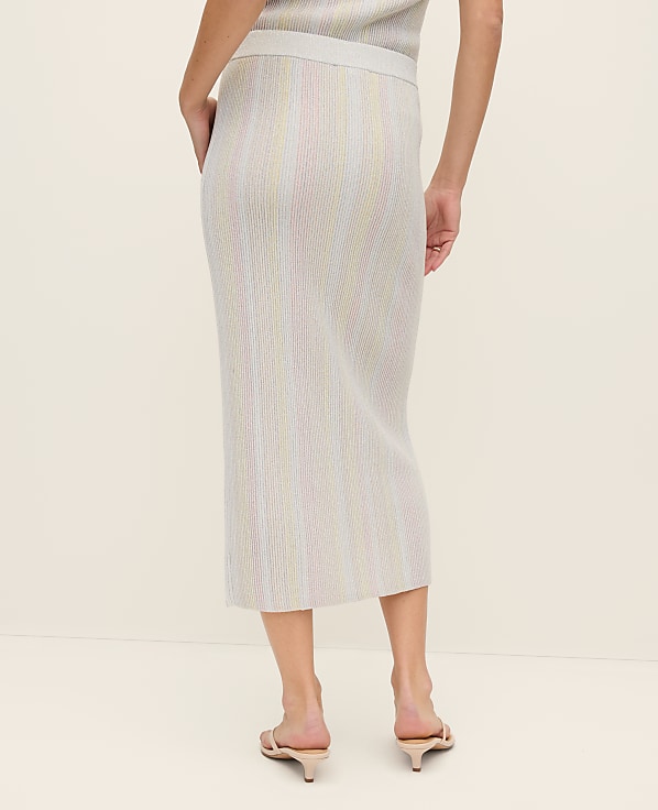 Petite Striped Metallic Midi Sweater Skirt