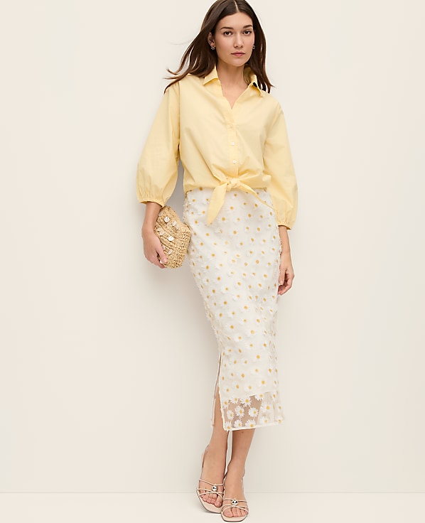 Daisy Appliqu&eacute; Column Midi Skirt