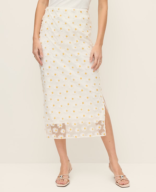 Daisy Appliqu&eacute; Column Midi Skirt