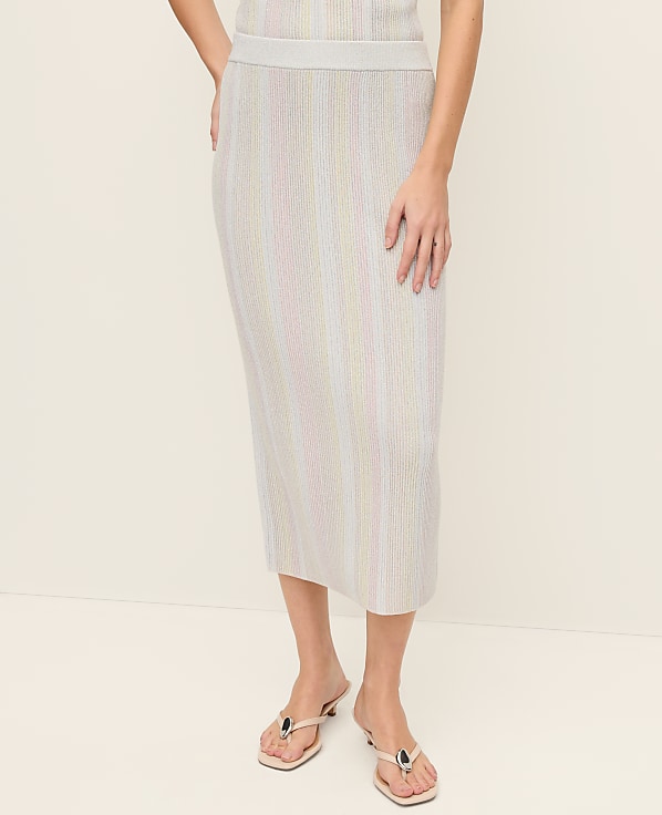 Striped Metallic Midi Sweater Skirt