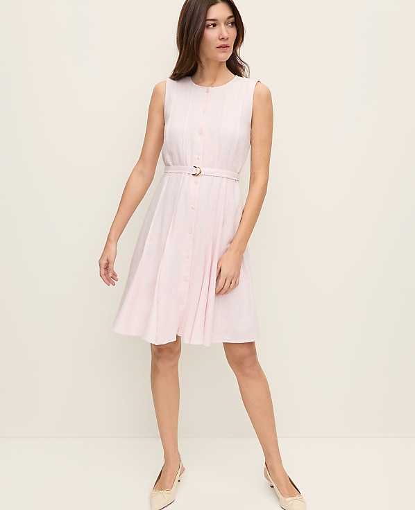 Petite Belted Crew Neck Flare Dress