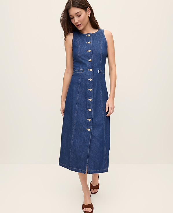 Petite Denim Flare Midi Dress