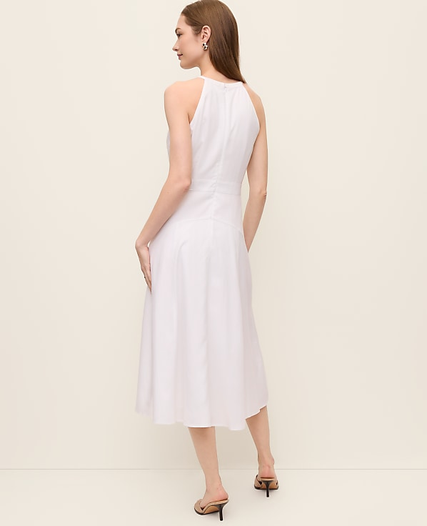 Petite Halter Flare Midi Dress in Linen Blend