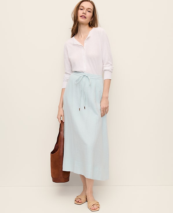 Petite Cotton Gauze Drawstring Midi Skirt