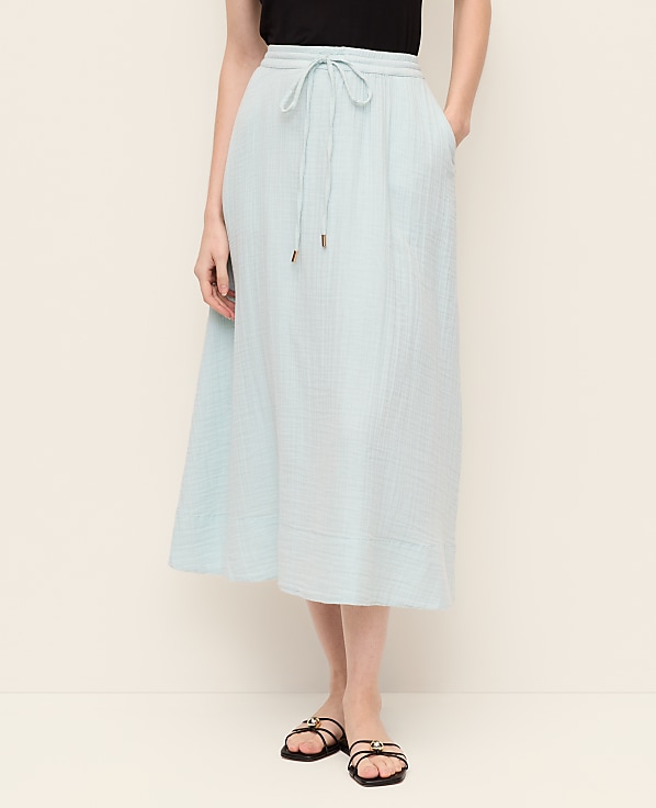 Petite Cotton Gauze Drawstring Midi Skirt