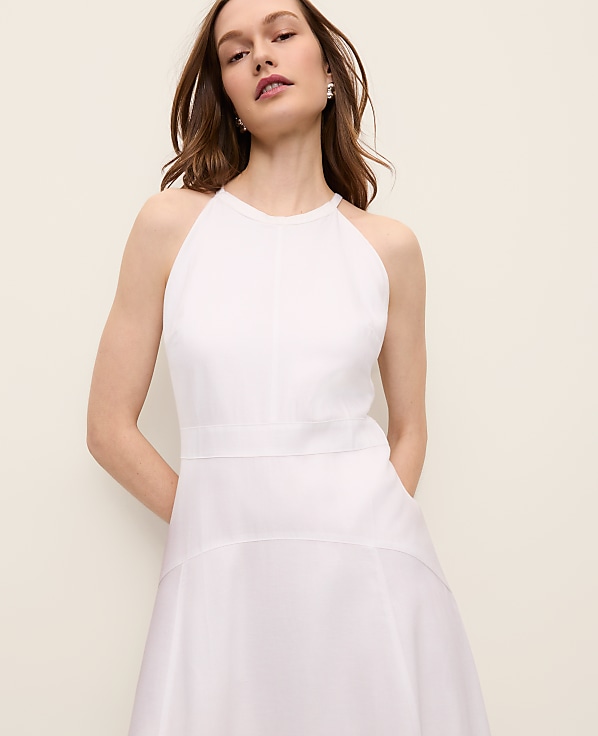 Halter Flare Midi Dress in Linen Blend