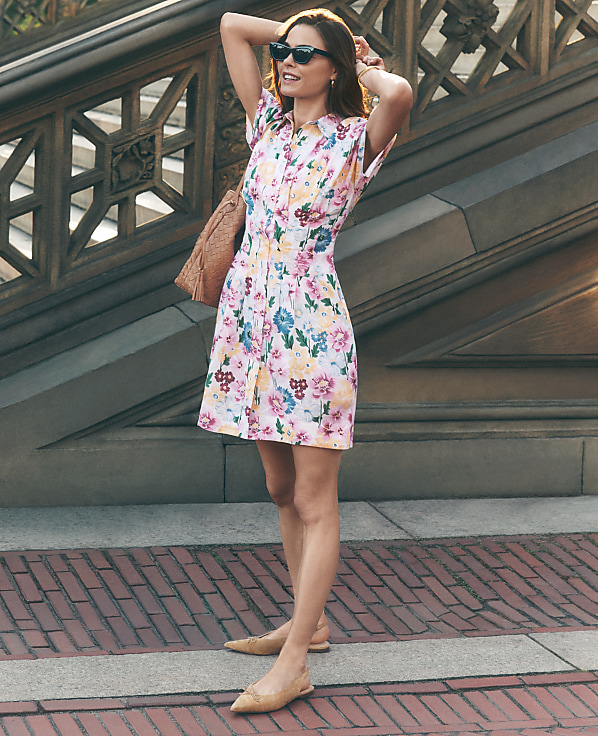 Petite Weekend Floral Linen Blend Shirtdress
