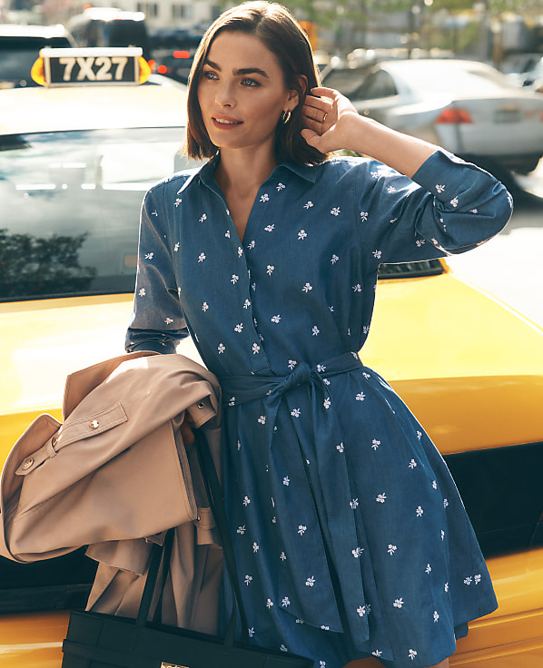 Petite Weekend Embroidered Belted Dress