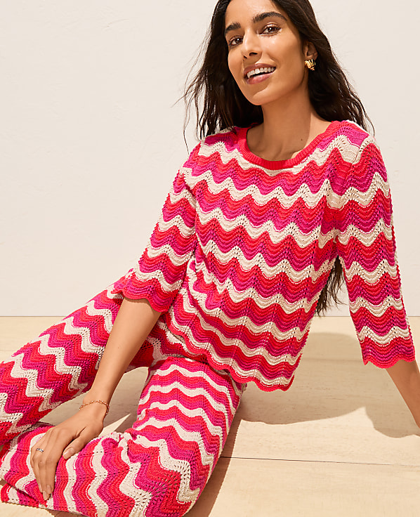 Petite Striped Crochet Sweater