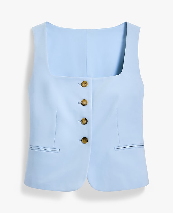 The Petite Cutaway Square Neck Vest in Doubleweave