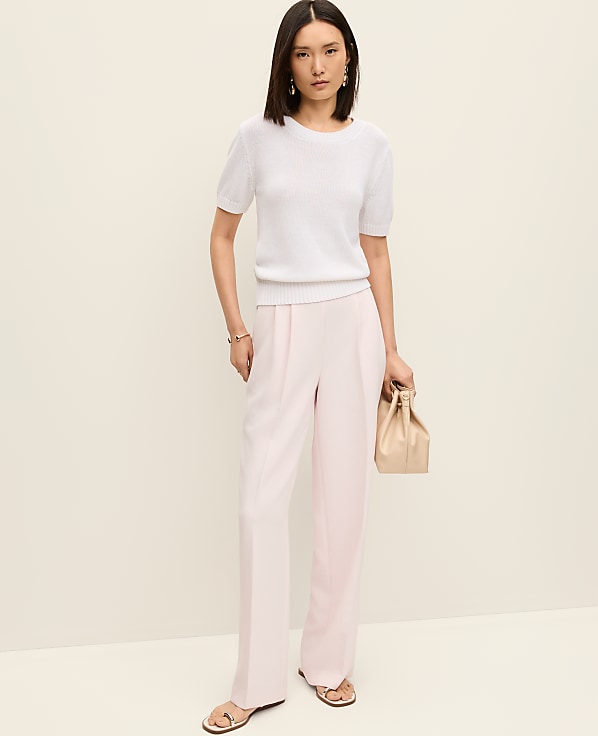 The Petite Side Zip Wide-Leg Pant in Textured Crepe