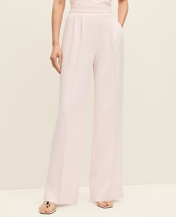 The Side Zip Wide-Leg Pant in Textured Crepe