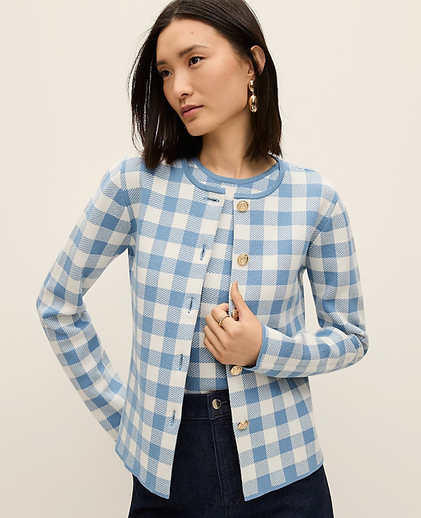 Gingham Jacquard Sweater Jacket