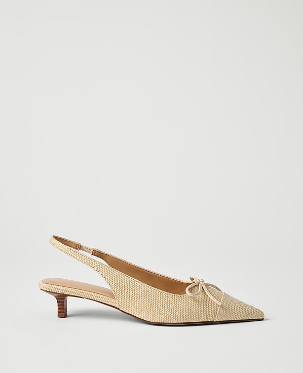 Straw Bow Kitten Heel Pump