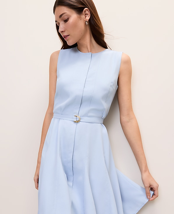 Petite Belted Crew Neck Flare Dress