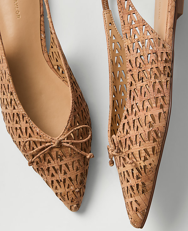 Perforated Cork Bow Slingback Flat