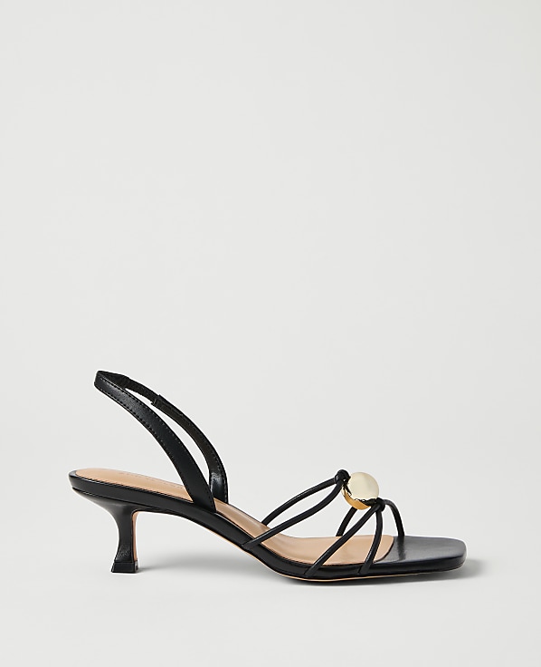 Leather Embellished Kitten Heel Sandal