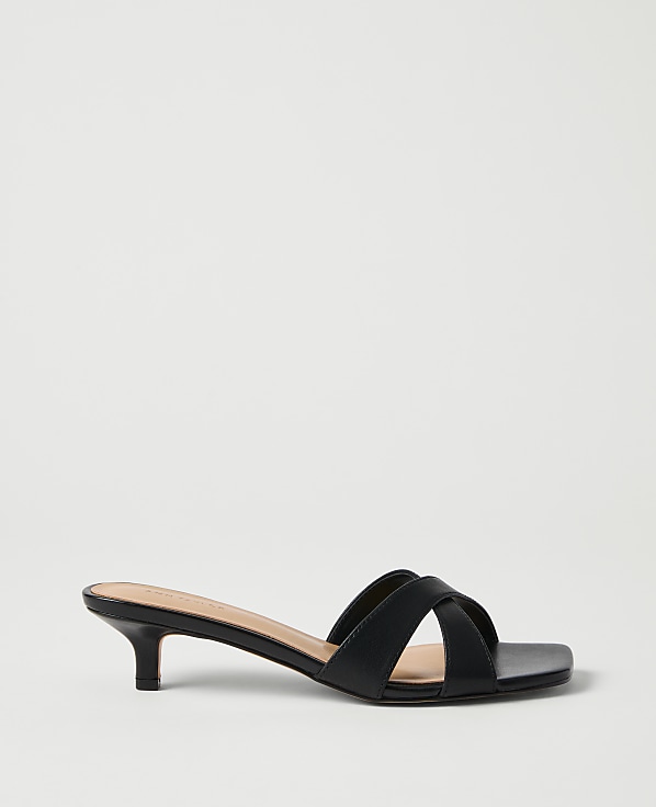 Leather Crossover Kitten Heel Sandal