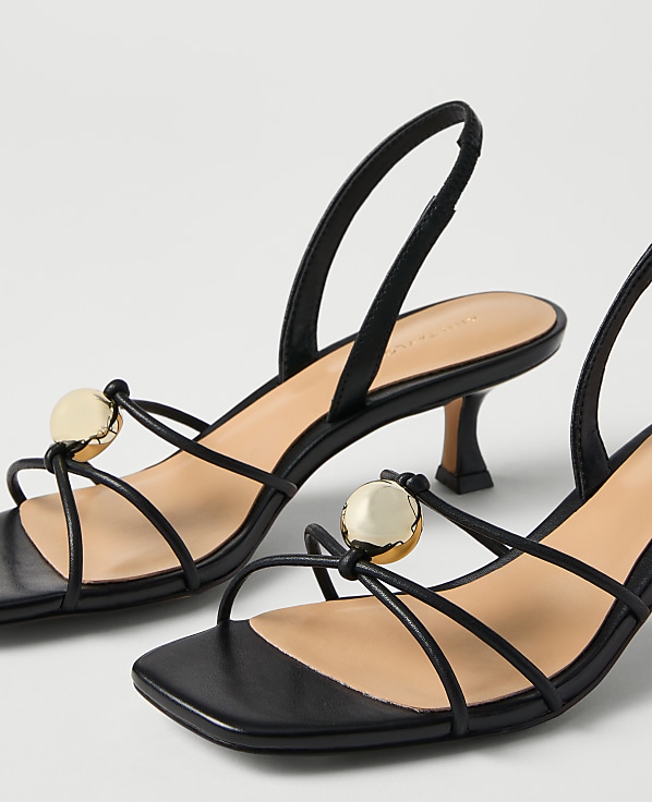 Leather Embellished Kitten Heel Sandal