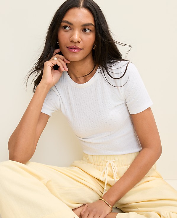 Petite Weekend Pointelle Crew Neck Tee