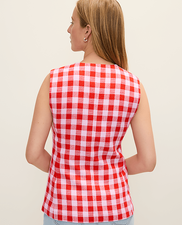 The Petite Gingham Long Crew Neck Vest