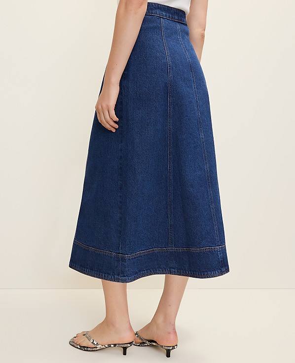 Petite Buttoned Denim Midi Skirt