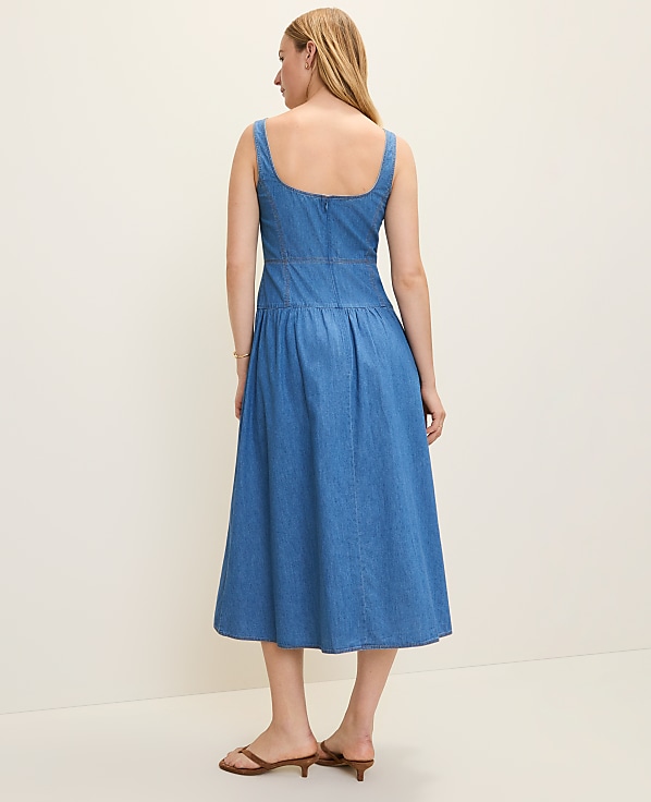 Petite Weekend Chambray Flare Midi Dress