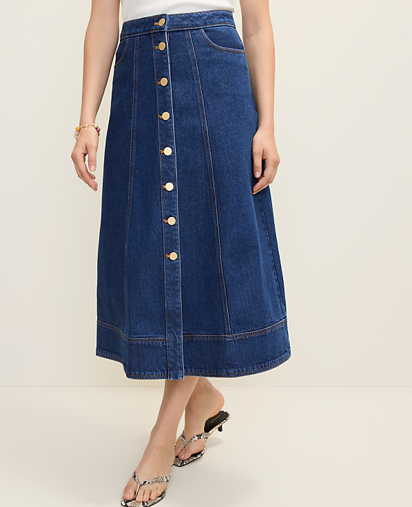 Buttoned Denim Midi Skirt