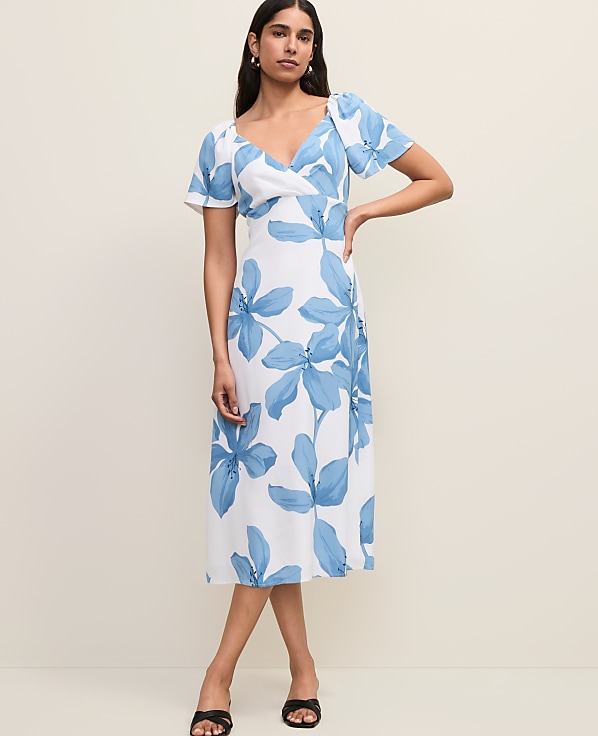 Floral Shirred Flare Midi Dress