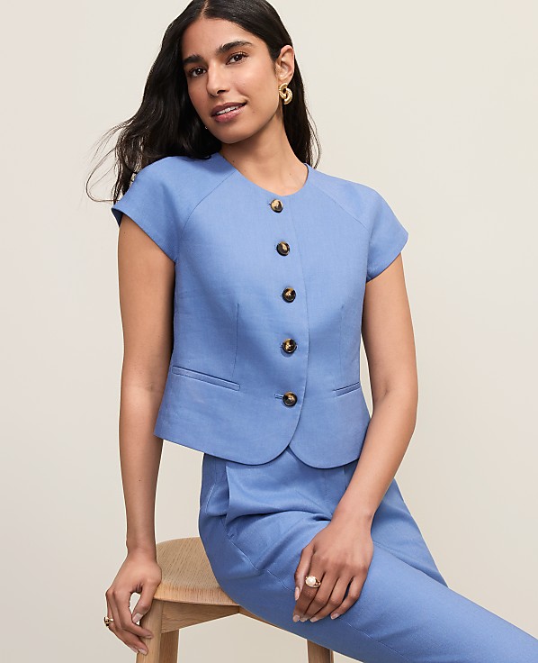 The Petite Cap Sleeve Vest in Linen Blend
