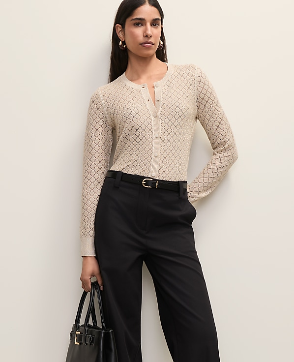 Petite Metallic Pointelle Stitch Ann Cardigan