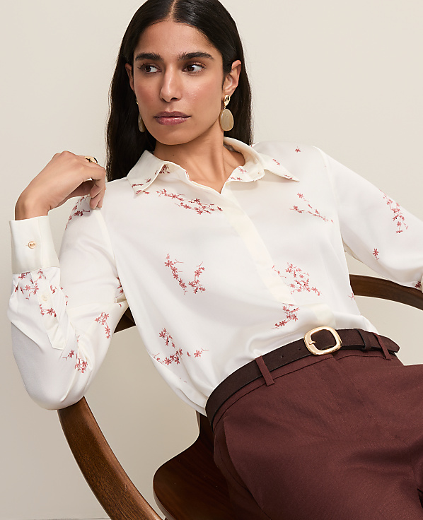 Petite Floral Satin Essential Shirt