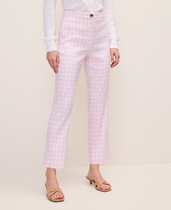 The Tall Slim Crop Pant in Gingham Linen Blend