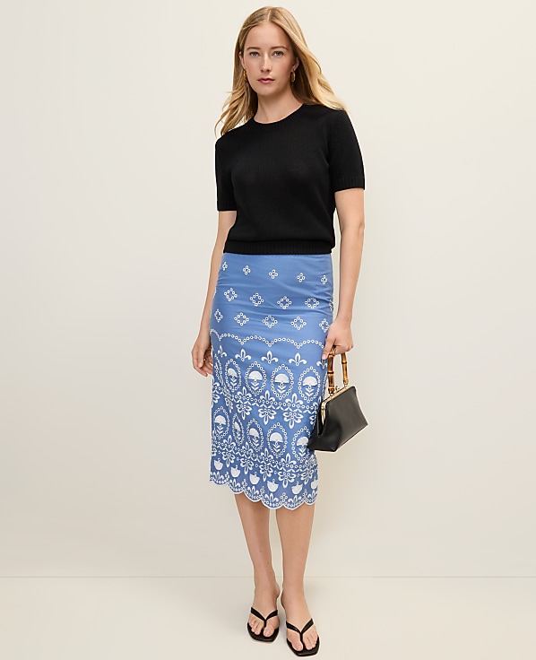 Petite Embroidered Midi Pencil Skirt