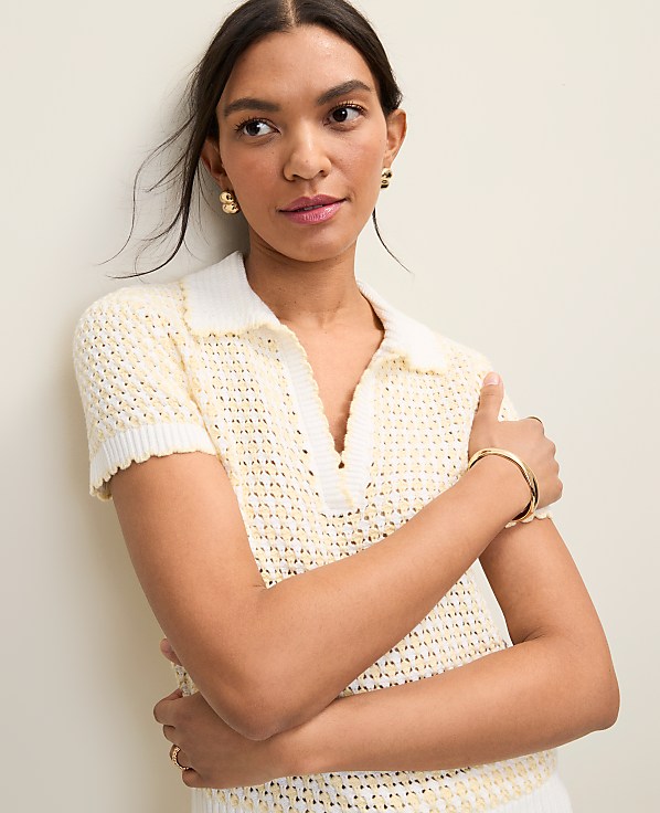 Petite Weekend Texture Stitch Polo Sweater