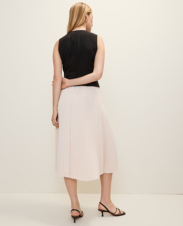 Petite Pleated Crew Neck Midi Dress