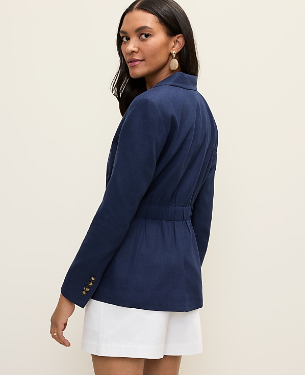 Petite Weekend Elastic Waist Single Button Blazer in Linen Blend