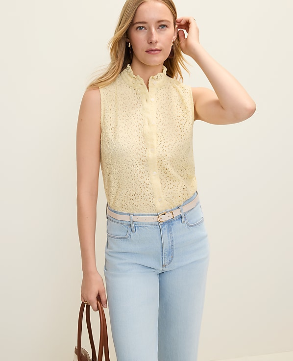 Petite Ruffle Collar Lace Sleeveless Shirt