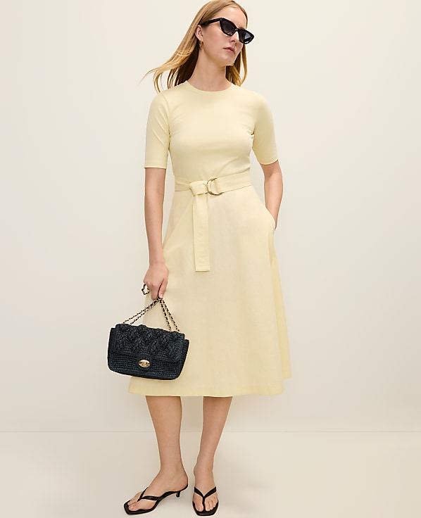 Mixed Media Flare Midi Dress