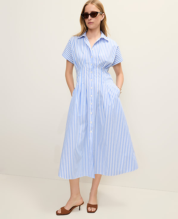 Weekend Striped Pleated Midi Shirtdress
