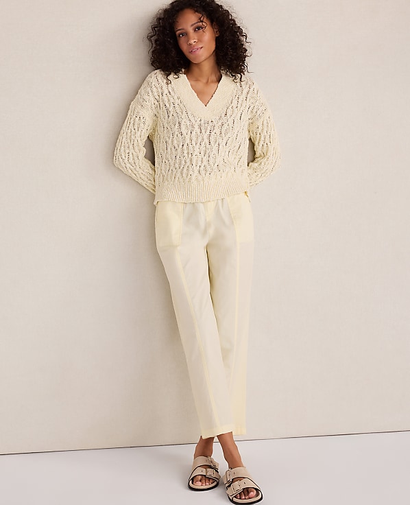 Haven Well Within Slubby Cotton Linen V-Neck Sweater