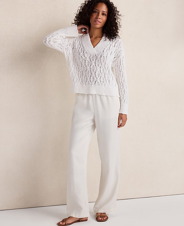 Haven Well Within Slubby Cotton Linen V-Neck Sweater