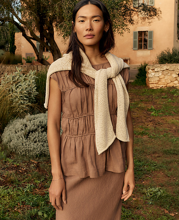 Haven Well Within Linen Shirred Sleeveless Top