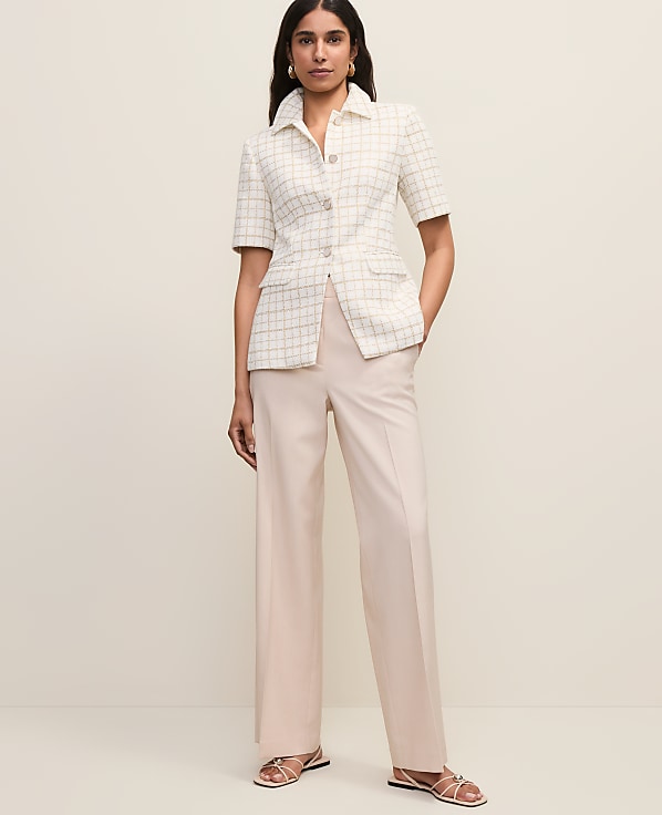 The Petite Short Sleeve Cutaway Jacket in Metallic Tweed