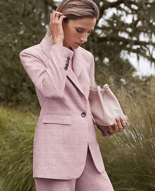 The Long Single Button Blazer in Tweed