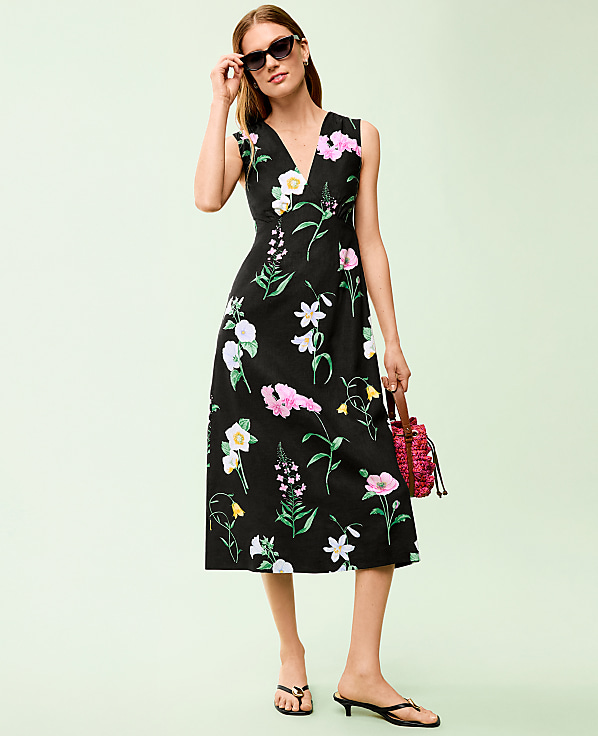 Floral Linen Blend Midi Dress