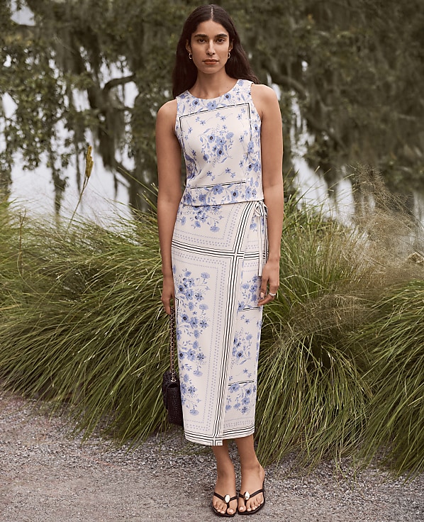 Floral Wrap Midi Skirt