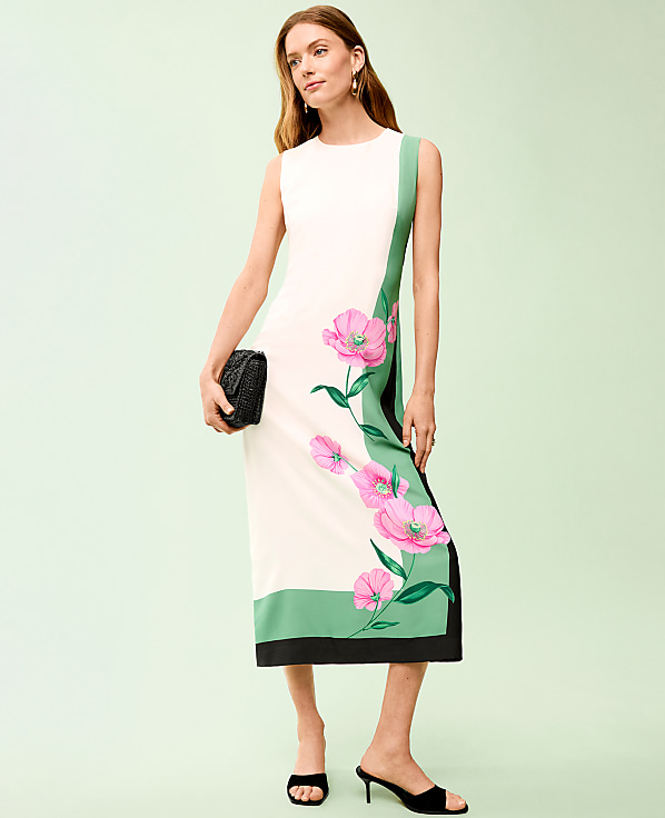 Petite Floral Crew Neck Midi Dress